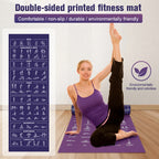Double-Side Yoga Mat with Carrying Strap & Bag Illustrated Yoga Poses Mat Non-Slip Travel Fitness Mat Home and Gym Essentials